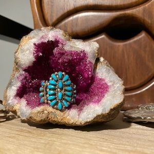 Native American Zuni turquoise blossom ring sterling silver size 6.5